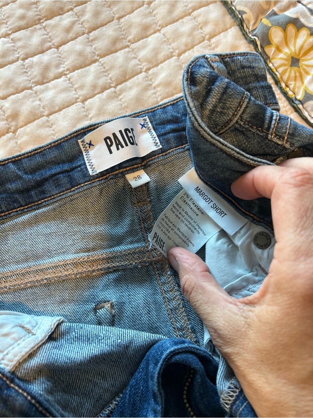 PAIGE Dark Blue Distressed Denim Cutoff Shorts - Picture 7 of 7